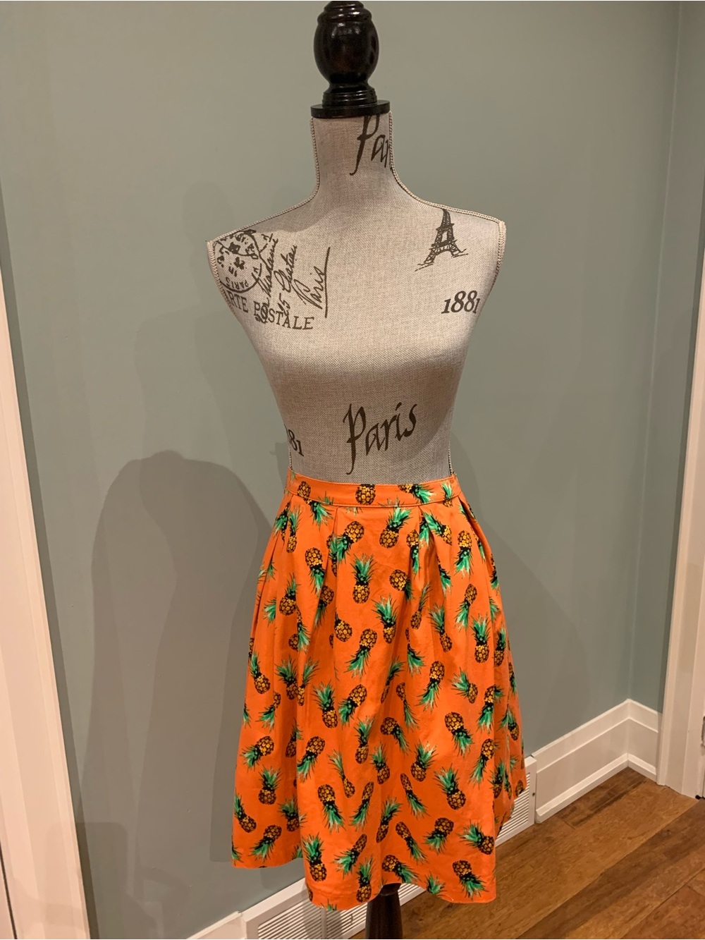 Source Unknown Orange Pineapple A-Line Skirt